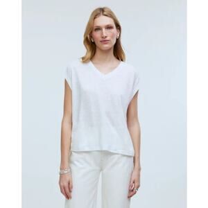 Madewell Eyelet White Relaxed V-Neck Tee Size Small